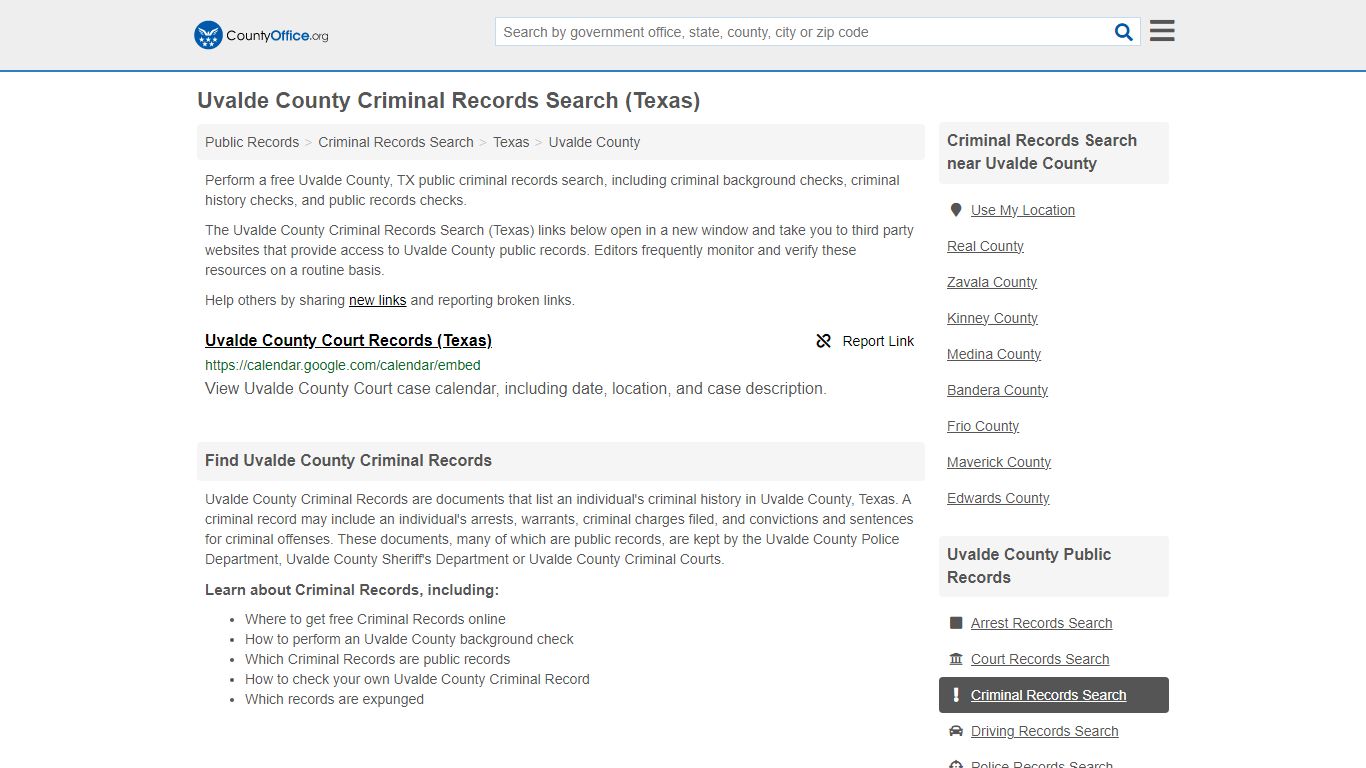 Uvalde County Criminal Records Search (Texas) - County Office